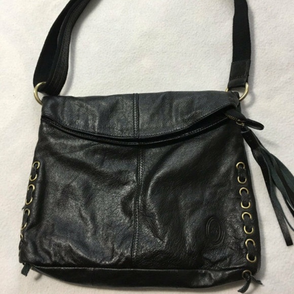 Black Leather Laced Side Foldover Tassel Purse - Picture 1 of 8